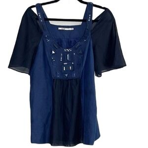 MINT JODI ARNOLD SILK ‎ LINEN  SEQUINS SHORT SLEEVE    TOP SIZE 10